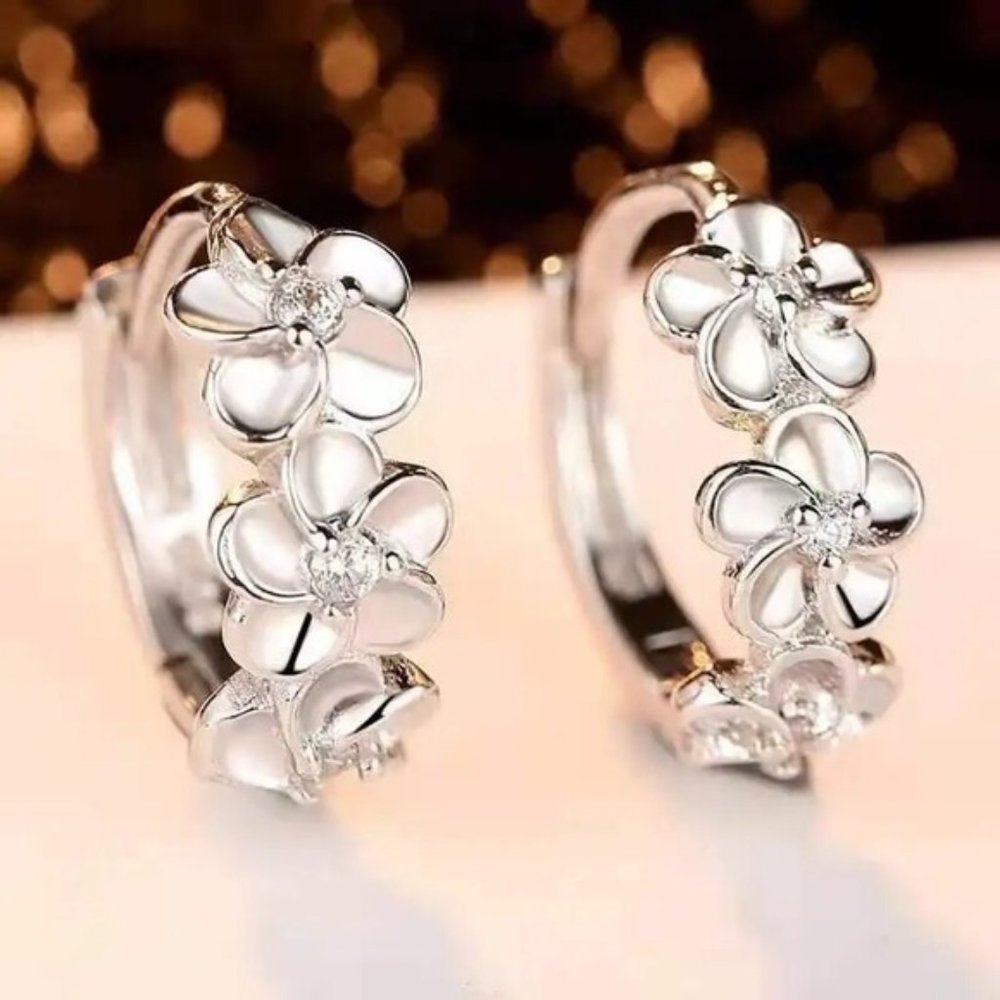 925 Sterling silver romantic plum bossom crystal earrings for women fash… - Picture 3 of 6
